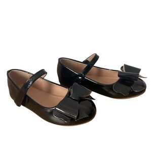 Black Patent Leather Velcro Dress Shoes Mary Jane Flats Bowtie